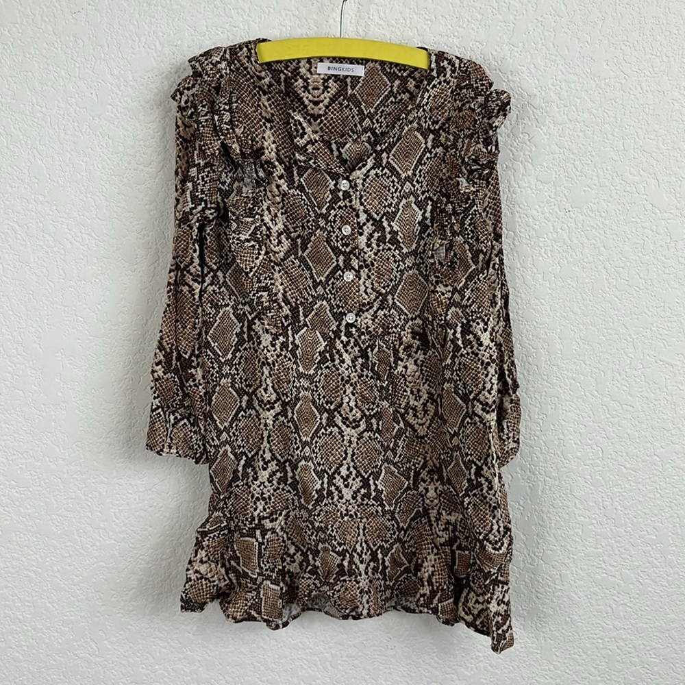 Anine Bing Kids Ruffle Sheetah Long Sleve Dress
